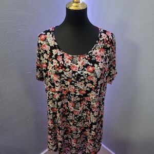 LARA Black and Red Floral Blouse
